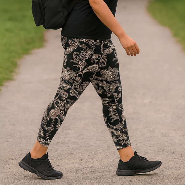 Black Beige Paisley High Rise Leggings