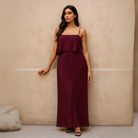 Pleated Strappy Maxi Dress with overlay top