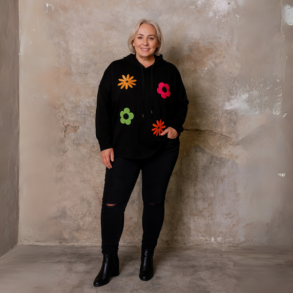 Bright Flowers to Front Long Length Hoodie