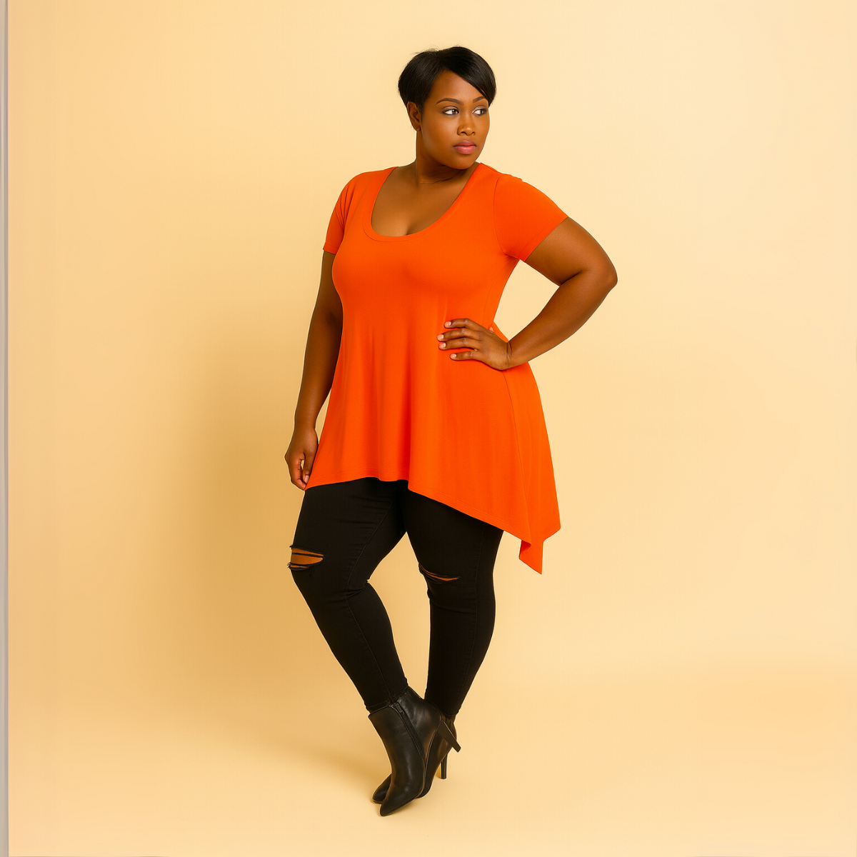 Plain Short Sleeve Hanky Hem Swing Top