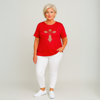 Soft Stretchy Short Sleeve Cross Studded Top