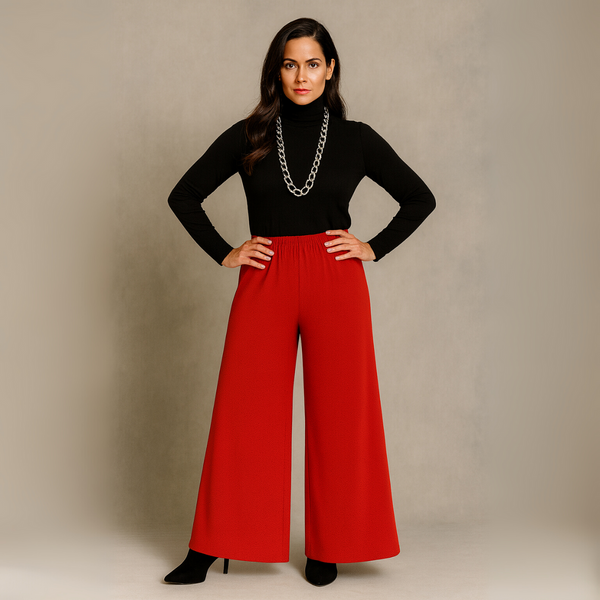 Crepe Wide Leg Elasticated Waist High Rise Palazzo Trousers