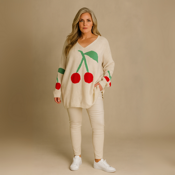V-Neck Oversized Cherry Jumper