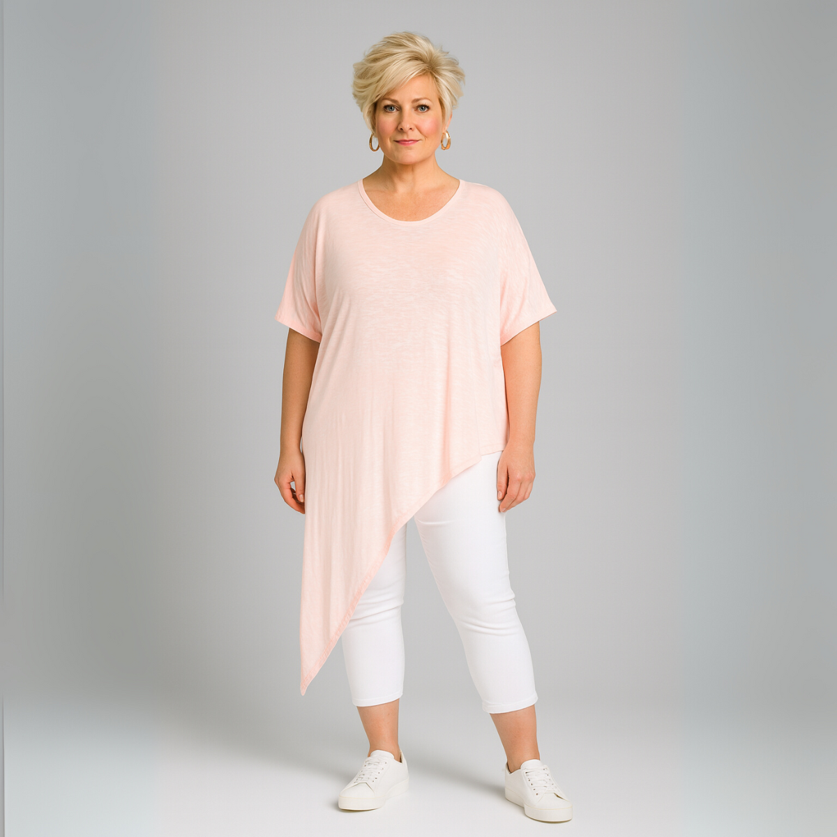 Short Sleeve Long Length Asymmetrical Hem Top