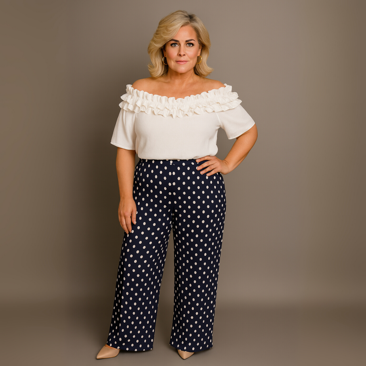Polka Dot Crinkle Pleated Elastic Waist Trousers