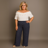 Polka Dot Crinkle Pleated Elastic Waist Trousers