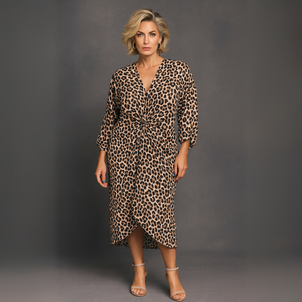loose front dress Leopard Print Loose Fitting V-Neck Knot Front Dress – RockThoseCurves