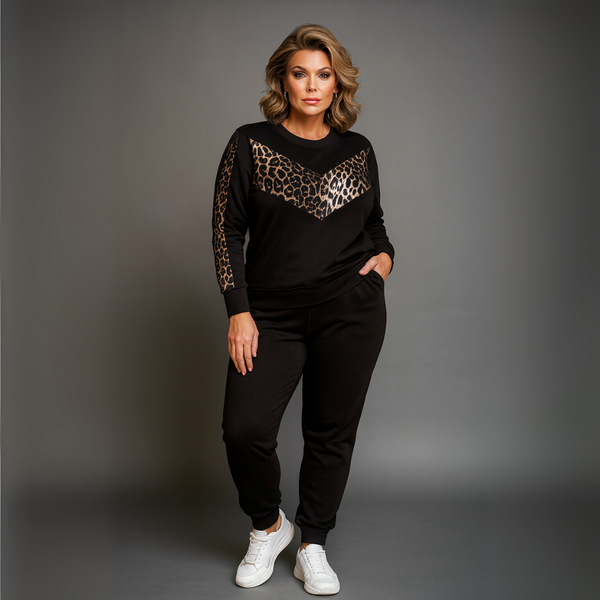Leopard Panel Tracksuit with Pockets
