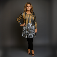 Sequin Floral Long Length Swing Top