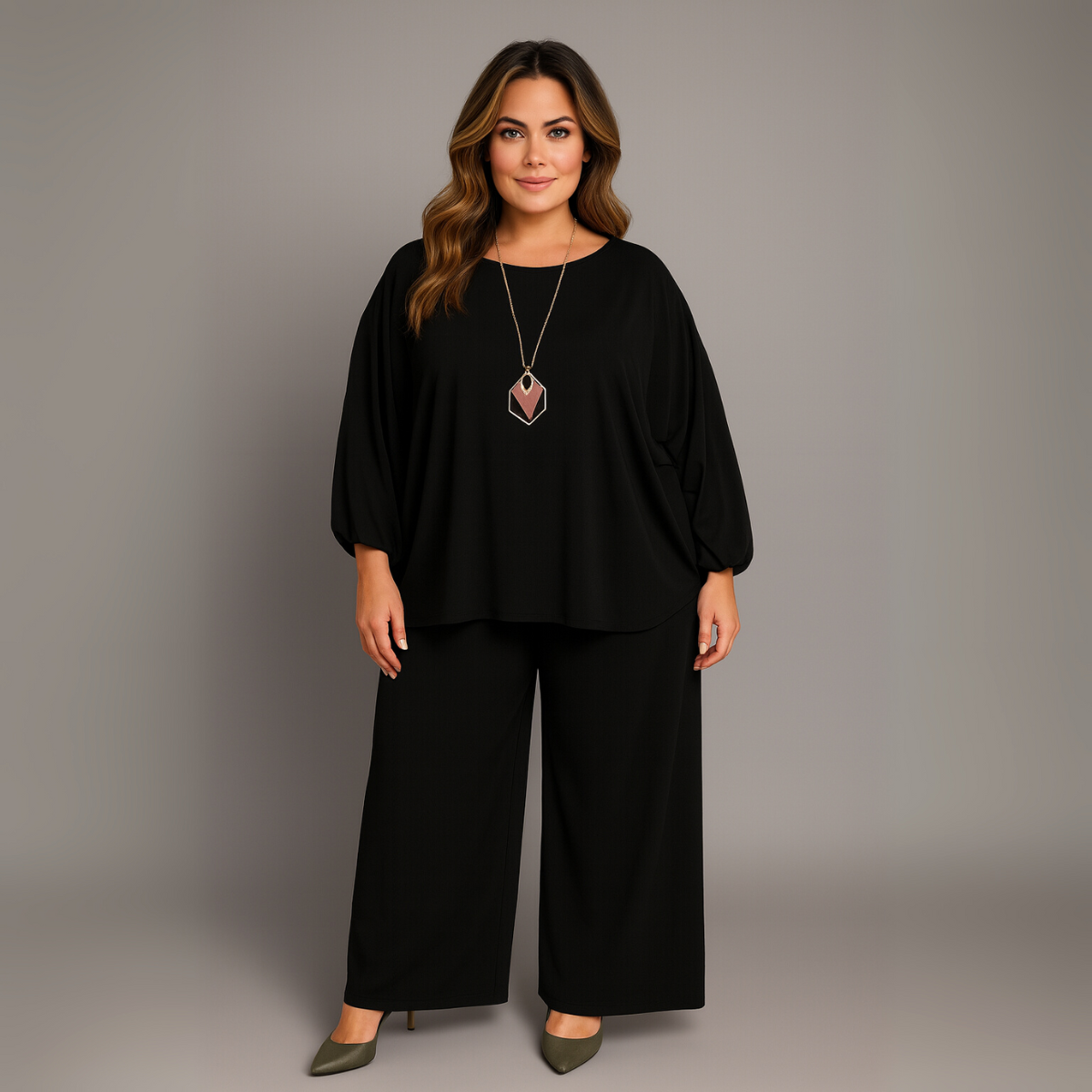 Two Piece Loose Fit Palazzo Trousers + Batwing Top Outfit