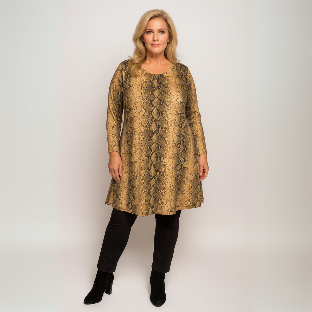 Brown Snake Print 3/4 sleeve Swing Top