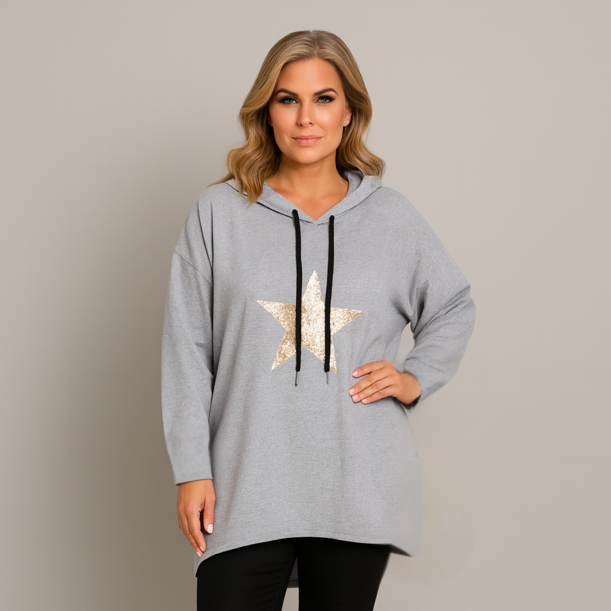 Gold Sequin Star Long Length Hoodie