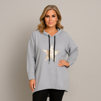 Gold Sequin Star Long Length Hoodie