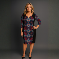 Tile Print Fitted 3/4 Sleeve Dress