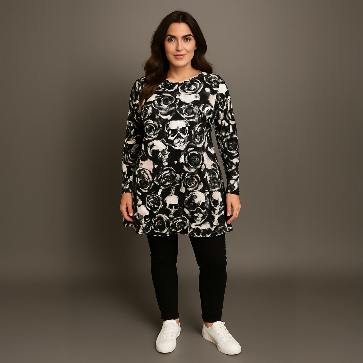 Skulls & Roses 3/4 Sleeve Swing Top