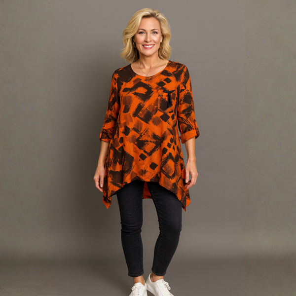 Tassel Pocket Cotton Hanky Hem Blouse