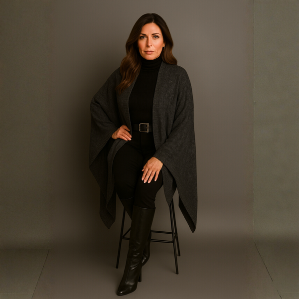 Grey Square Knitted Throw Over Shawl / Jacket