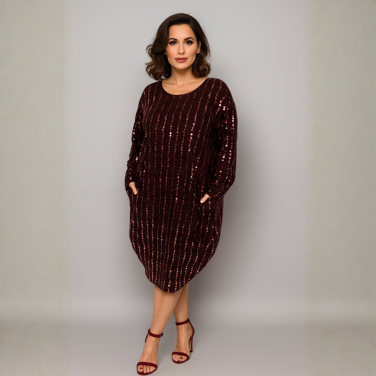 chinese dress ladies Purple Sequin Loose V-Neck Prom Dress MES72183 main image 0