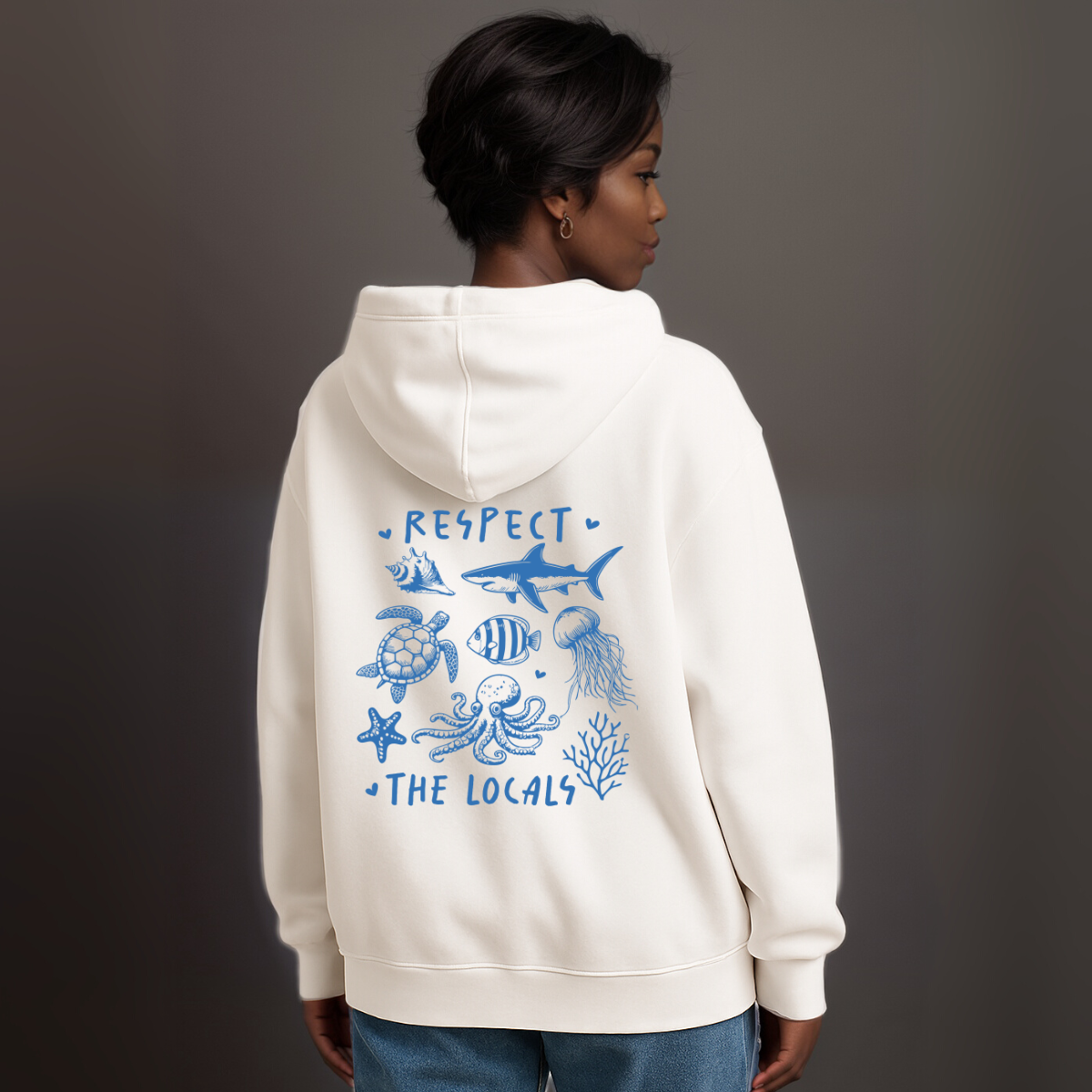 Premium Cotton Zip Up Hoodie - Sea Life Print