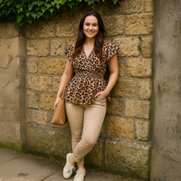 V Neck Smocked Elastic Waist Peplum Blouse