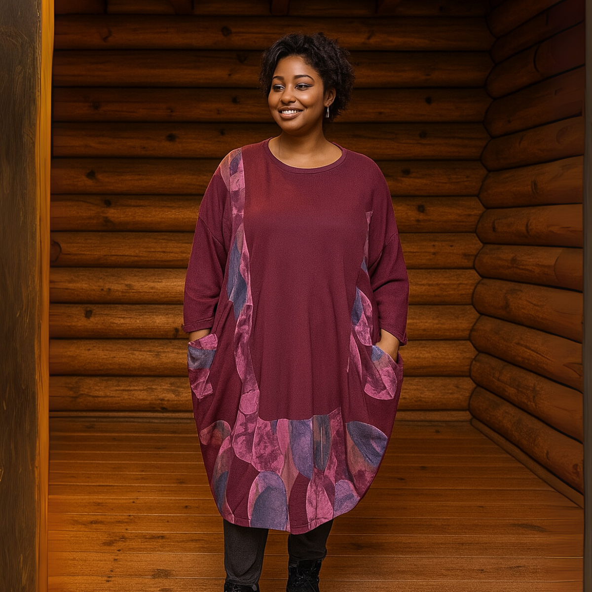 Loose Fitting Pocket Dress with Abstract Panels