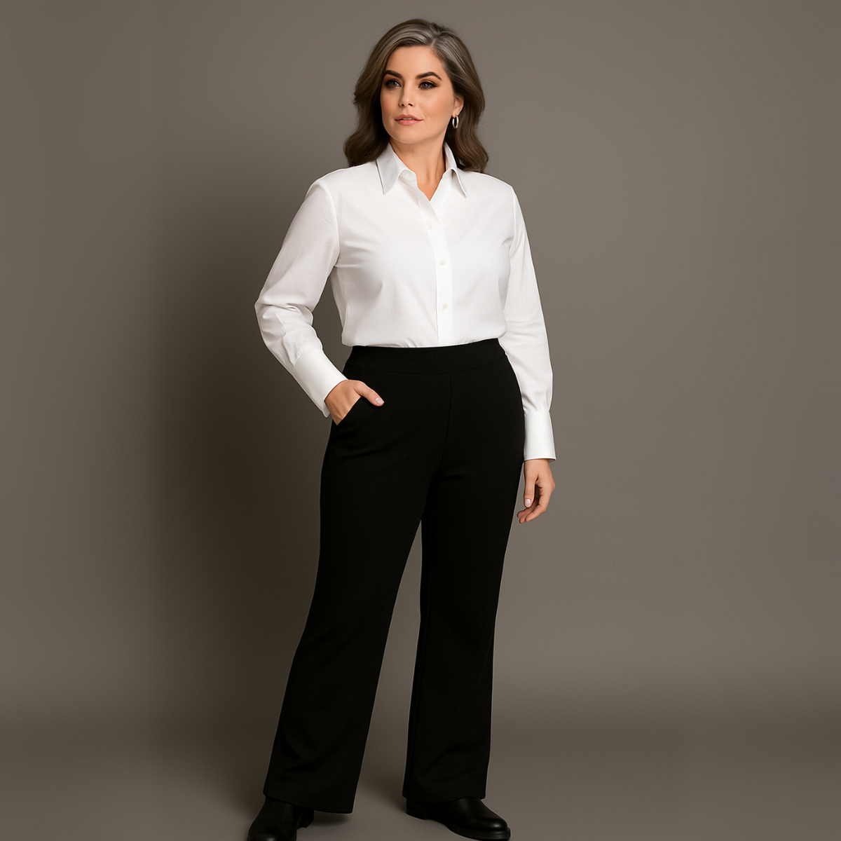 Black Bootleg High Elatic Waist Trousers with Pockets