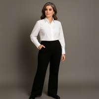 Black Bootleg High Elatic Waist Trousers with Pockets
