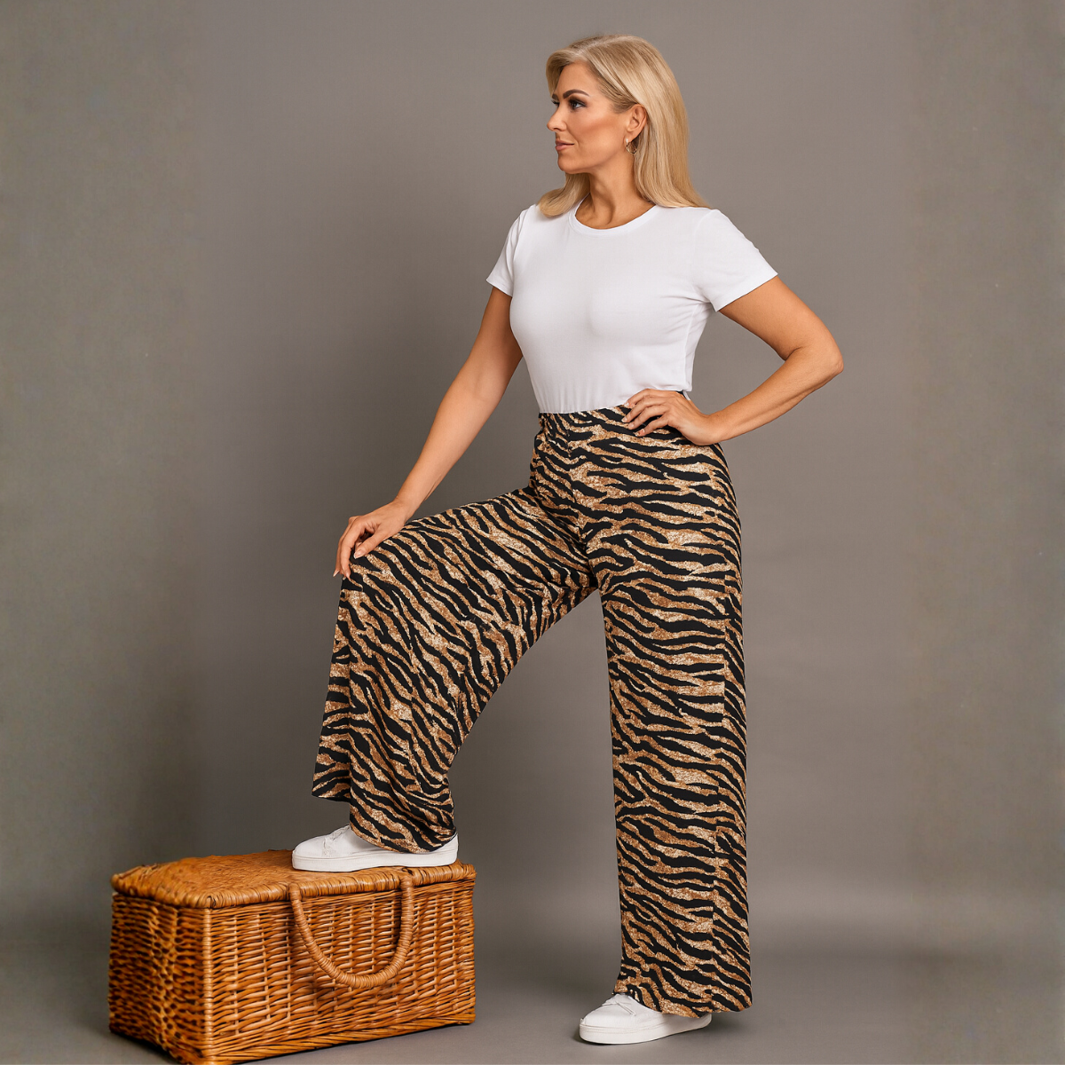 Tiger Print Wide Leg Stretchy Palazzo Pants
