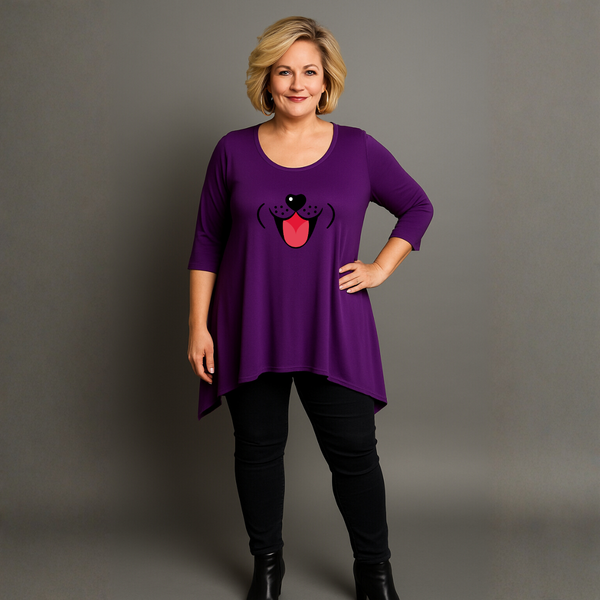 Fun Dog Face Long Length Hanky Hem Swing Top