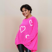 Scoop Hem Oversized Knitted Jumper with Hearts