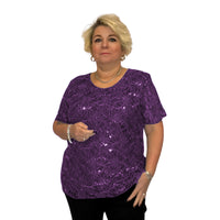 ROCKTHOSECURVES SEQUIN AND LACE SHORT SLEEVE BLOUSE / TOP