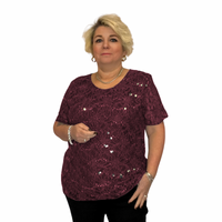 ROCKTHOSECURVES SEQUIN AND LACE SHORT SLEEVE BLOUSE / TOP