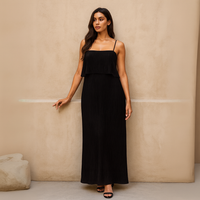 Pleated Strappy Maxi Dress with overlay top
