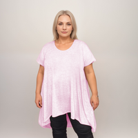 Plus‑Size Plain Pastel Short Sleeve Swing Top with Hanky Hem