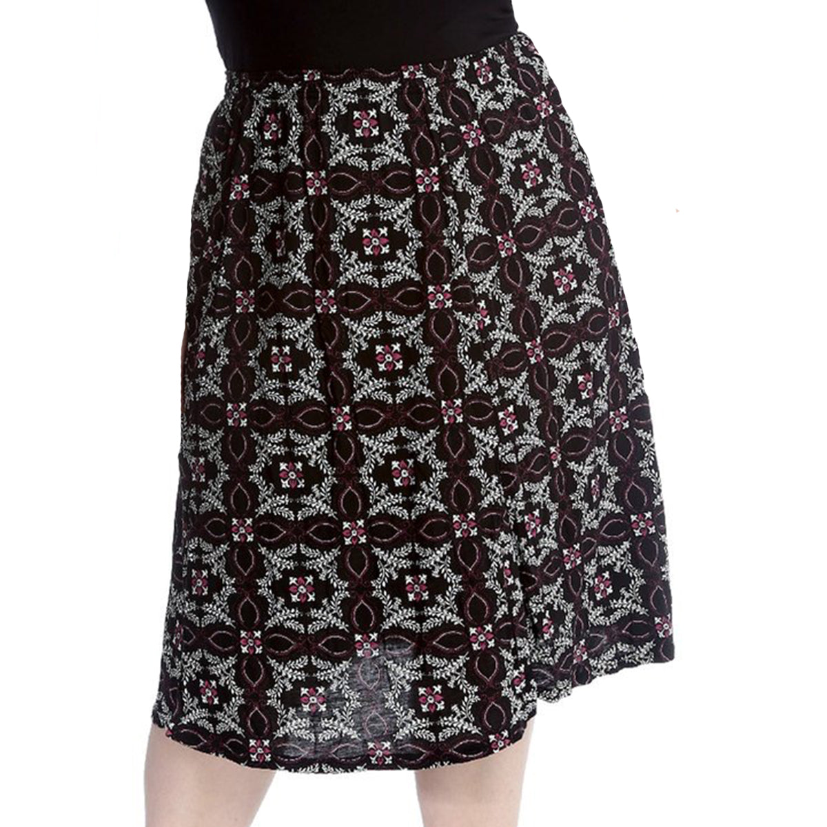 Elastic Waist patterned UPPER CALF length skirt - PLUS SIZES