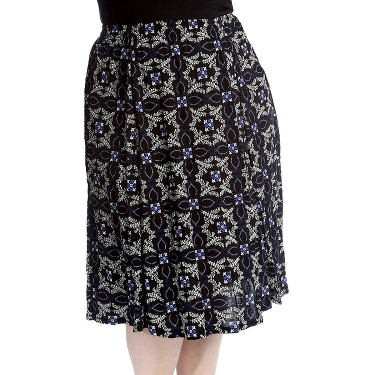 Elastic Waist patterned UPPER CALF length skirt - PLUS SIZES