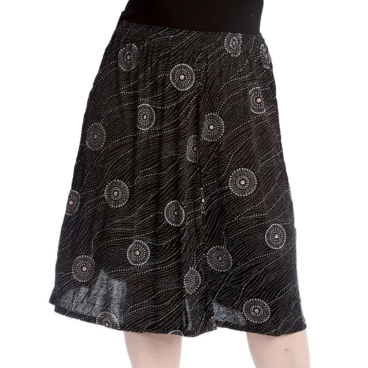 Elastic Waist patterned UPPER CALF length skirt - PLUS SIZES