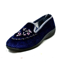 VELOUR ELASTICATED OUTDOOR SOLE EMBROIDERED SLIPPERS