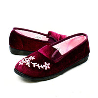 VELOUR ELASTICATED OUTDOOR SOLE EMBROIDERED SLIPPERS