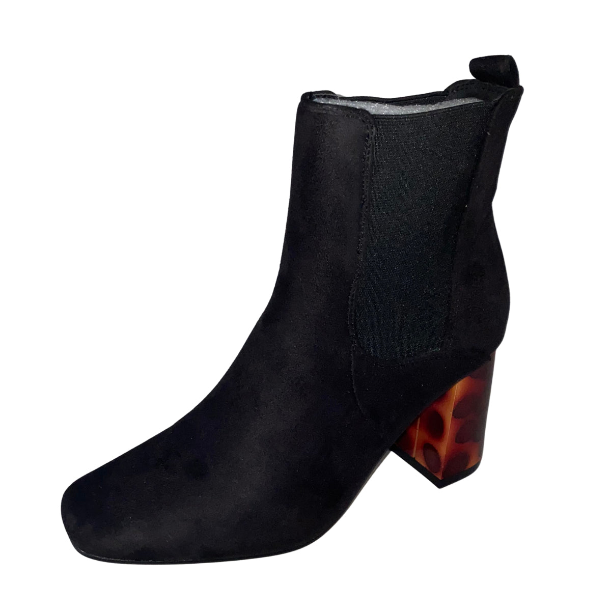 ROCKTHOSECURVES BLACK STRETCHY ANKLE BOOTS WITH TRANSPARENT HEEL