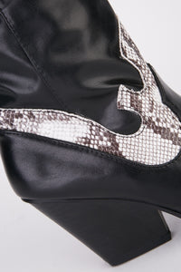 Knee Length Black Grey Snake Cowboy Boots Cuban Heel
