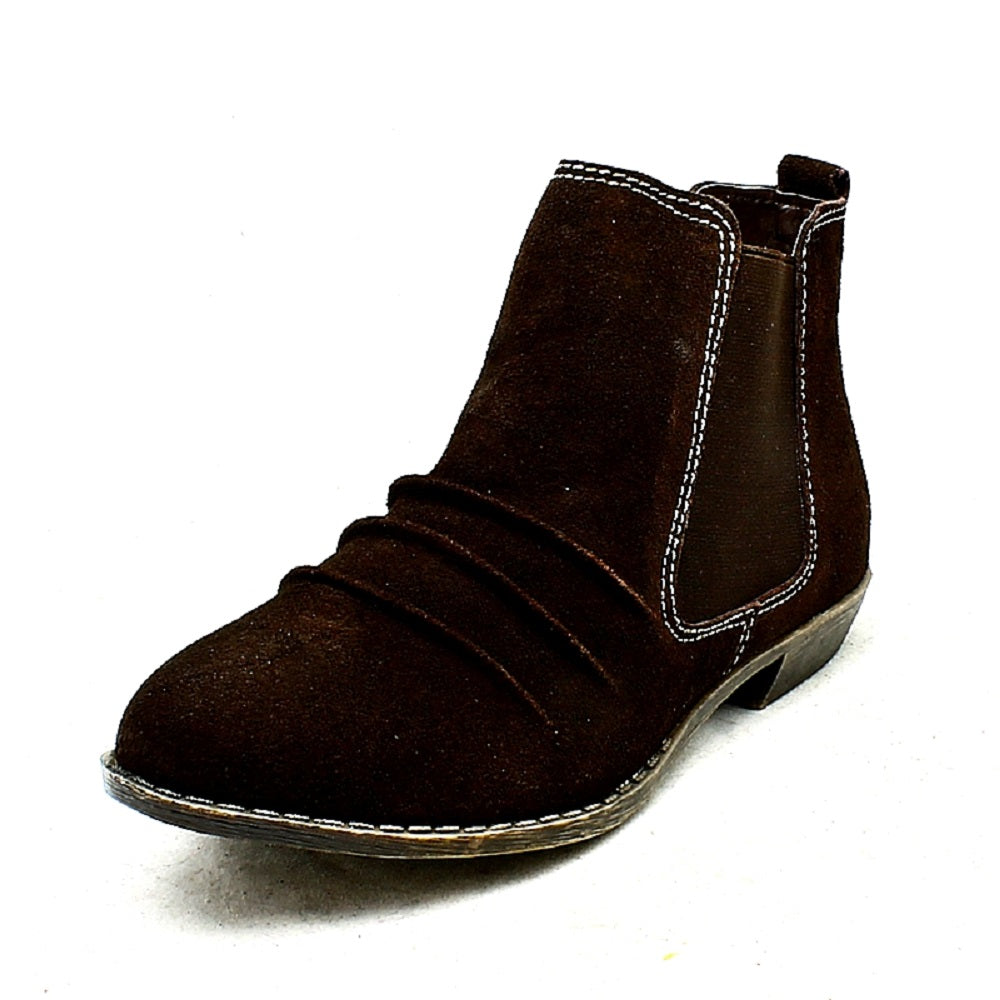 Faux suede gusset side low heel ankle boots