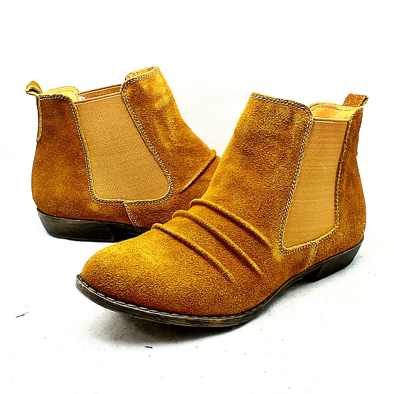 Faux suede gusset side low heel ankle boots