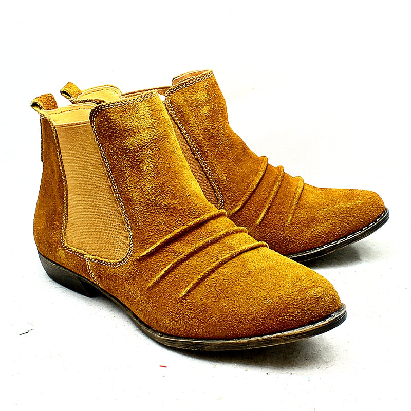 Faux suede gusset side low heel ankle boots