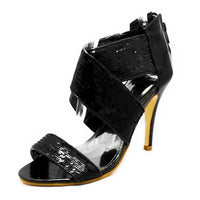 Sequined elasticated cross over high heel shoes with ankle strap