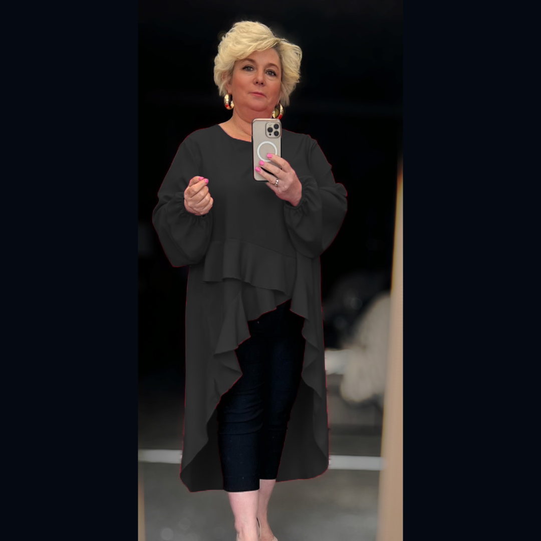 ROCKTHOSECURVES LONG FRILLED DIPPED HEM TOP