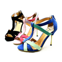 HIGH HEEL OPEN TOE SANDALS WITH METAL STILETTO HEEL