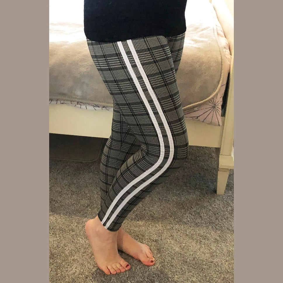 CHECKED LEGGINGS WITH SIDE STRIPESWhite stripe / UK 10-12
