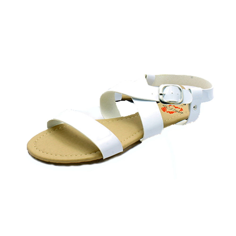 Patent strappy flat sandals with wide straps