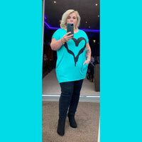 Cap Sleeve Long Dipped hem Pocket Heart T-shirt